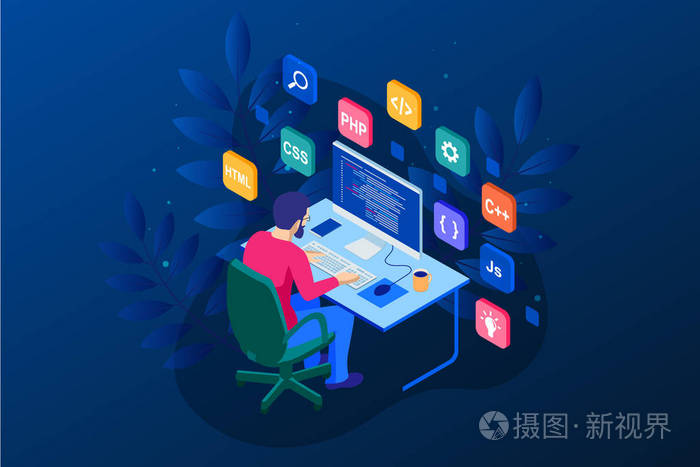 開發編程和編碼技術.網站設計.向量例證插畫-正版商用圖片
